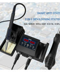 2 In 1 600W Digital Soldering Station With LCD Display Pro Grade Hot Air Rework Tool For BGA SMD PCB IC Repair Dual Temperature Readouts Low Noise Auto Cool Function Space Saving Design showing dual probes