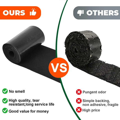 Comparison of 2 Pack Felt Mulch Roll For Landscaping 120 Inch By 5.9 Inch and a regular roll showing quality differences.