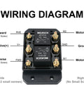 Wiring diagram for Beefy 12V Forward And Reverse Relay Module With Six Terminals For Tarpaulin Systems Winches Hoists And Snow Plows Replaces 5541100 ATP0110 High Current Reversing Motor Control Up To 80A Intermittent And 50A Continuous, six-terminal relay