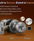 Heavy Duty Satin Stainless Interior Door Knob Set With Privacy Button, ANSI Grade 3 Certified, metal latch visible