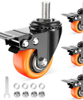 Caster wheels heavy duty 2-inch stem, threaded 3/8"-16 x 1", orange wheels; set of 4 with nuts