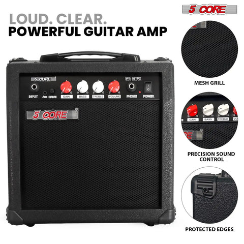 20W Portable Electric Guitar Amp With A 6.5 Inch Speaker, Headphone Output, Gain Control, Includes Capo And Picks, Compact Practice Amp For Electric Guitars, Gold Finish, Great For Silent Practice And Small Jams, front view showcasing controls and mesh grill.