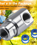 Heavy Duty 1/2 Inch NPT Stainless Steel Swivel Joint for Hose Reels, Leak Proof, High Pressure, 316 Stainless, Grease Fitting, Smooth Ball Bearing Rotation, with Teflon tapes