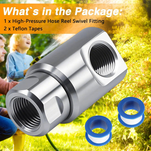 Heavy Duty 1/2 Inch NPT Stainless Steel Swivel Joint for Hose Reels, Leak Proof, High Pressure, 316 Stainless, Grease Fitting, Smooth Ball Bearing Rotation, with Teflon tapes