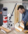 Rock Solid Cast Iron Benchtop Mortiser With Slick 3400 Rpm Motor And Three Quarter Horsepower for precise mortise cuts.