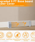 Effortless 5 Ft Baseboard Heater Cover Kit, white galvanized steel, easy slip on replacement with endcaps, installed in room.