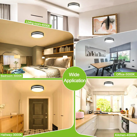 10 Inch LED Flush Mount Ceiling Light Fixture With 3 CCT 3000K 4000K 5000K Easy Switch in different room settings