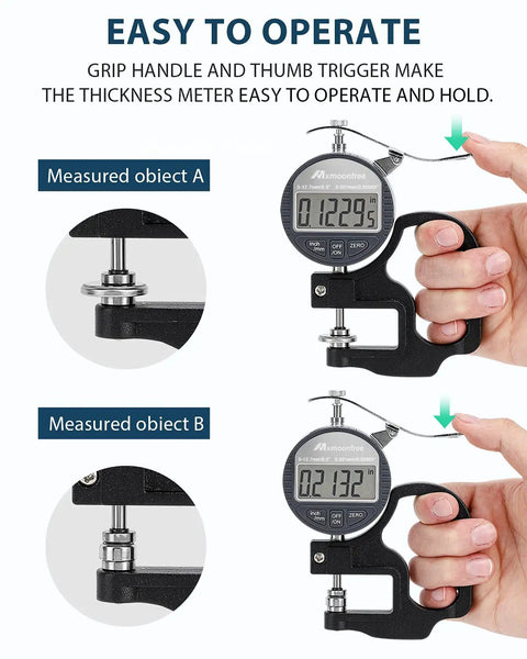 Pro Grade Digital Thickness Gauge 0-12.7mm 0.5 Inch with LCD Display measuring objects, user holding micrometer