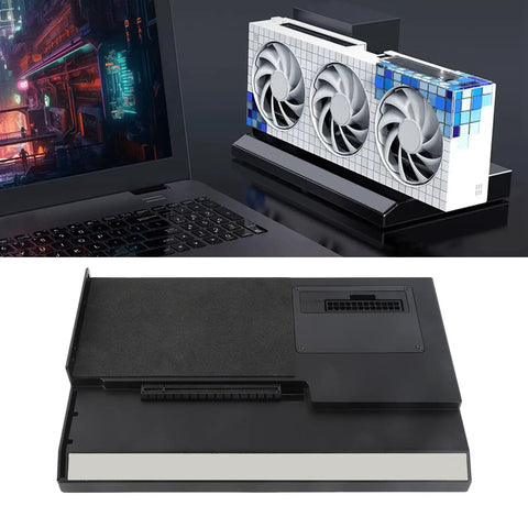 Kickass Pcie X16 External Graphics Card Enclosure With Usb4.0 40 Gbps Sync And Rj45 Gigabit Ethernet showing GPU mounted on desktop.