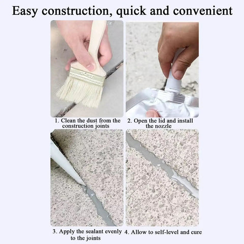 Step-by-step guide for Heavy Duty Waterproof Roof Sealant Liquid Coating for Exterior Leaks application on concrete cracks.