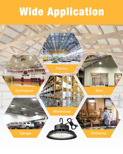 UFO LED High Bay Light 150W 6 Pack 22,500 Lumens for Factory, Gym, Warehouse, Barn, Garage, and Workshop applications