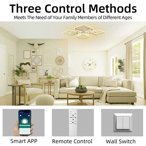 100W LED Dimmable Ceiling Light With Remote And App Control 12000 Lumen Modern Ceiling Lamp in living room with control options
