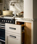 Kitchen view with Six Pack Black Cabinet Cup Pulls And Drawer Handles, 5.04 Inch Center To Center Zinc Alloy Bar Pulls on drawer