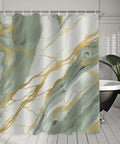 Boho Chic Green Gold Shower Curtain for Bathroom with Sage White and Light Green Marble Print Waterproof Polyester Fabric Set with 12 Hooks 72x72 Inches Semi Transparent Modern Luxury Bath Decor