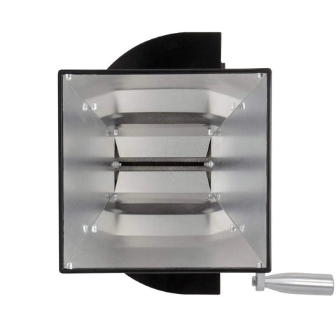 Top view of Grain Mill With 7 Lb Aluminum Hopper And Two Beefy Adjustable Gap Rollers For Hand Crank Or Drill Powered Milling