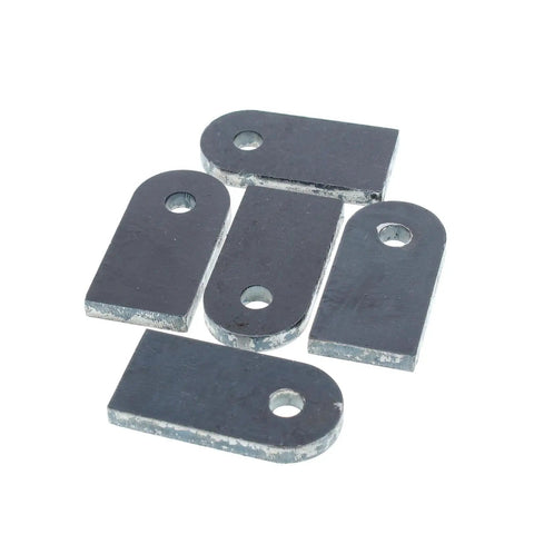 Badass Weld On Chassis Tabs Featuring Three Eighth Inch Center Holes Crafted From Heavy Duty Quarter Inch Steel Perfect For Rock Solid Suspension Upgrades And Ultimate Hot Rod Customization Pack Of Five arranged in a group.