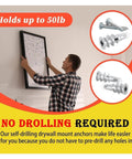 120 Piece Zinc Alloy Drywall Anchor Kit With 60 Self Drilling Anchors And 60 Expansion Screws For Drywall Hollow Brick And Lightweight Partition Walls No Pre Drilling Fast Installation For Diyers, man hanging frame