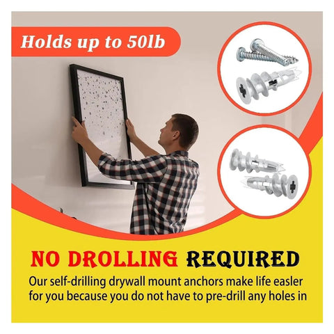 120 Piece Zinc Alloy Drywall Anchor Kit With 60 Self Drilling Anchors And 60 Expansion Screws For Drywall Hollow Brick And Lightweight Partition Walls No Pre Drilling Fast Installation For Diyers, man hanging frame