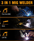 Three In One 110V Welder With 140 Amp Output, Flux Core MIG, Lift TIG, and Stick Welding in action
