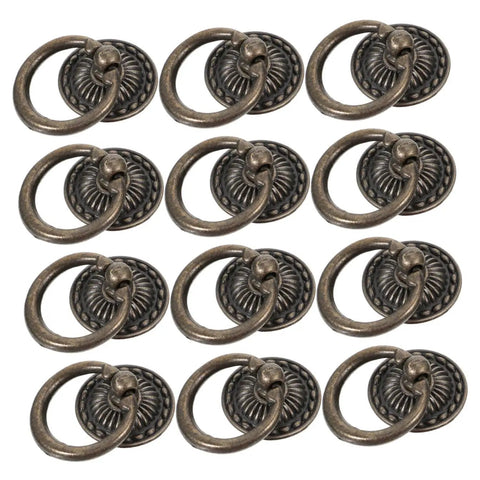 Vintage Retro Old School Cabinet Pull Handles 12pc Set In Antique Alloy Round Ring Drawer Knobs For Furniture Doors And Hardware