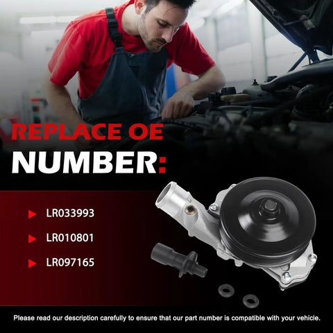 Badass Engine Water Pump With Seal Gasket Fits Range Rover Sport Discovery F Pace Jaguar Xf Xfr Xjr Lr4 3.0L 5.0L V8 2010 Through 2019 showing detailed OE numbers.