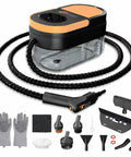 Get Ready To Shine With CHOWERFLY Adjustable Steam Cleaner in gray and orange with accessories for deep cleaning.