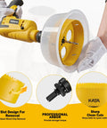 Workhorse Six And Four Inch Hole Saw Kit With Reusable Silicone Dust Bowl For Smooth Zero Mess Cuts On Recessed Lighting Ceiling Vents Drywall And Plaster Home Projects Ready To Go featuring a power drill with a 6-inch hole saw.