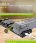 Two-Way Charger Hub For DJI Air 3S And Air 3 Batteries in storage mode with battery pack and USB connection on wooden surface.