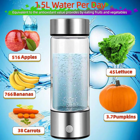 On The Go Portable Hydrogen Water Bottle Ionizer Rechargeable 420ml Generator For All Water Types, with fruit equivalents