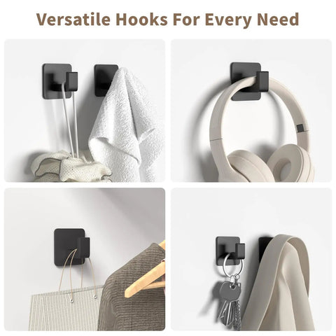 Heavy Duty Matte Black Self Adhesive Hooks Two Pack Square Aluminum Alloy Wall Mounted Rust Proof Bathroom Kitchen Towel Hangers Way Stronger Than Cheap Adhesive Tape Just Peel And Go
