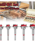 Front view of Amazon hinge hole opener drill bit set with five metal bits (15–35 mm) and red tops