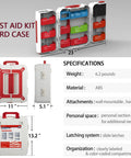 White ABS plastic wall-mounted first aid kit with red interior compartments and handle, 408-piece business emergency kit