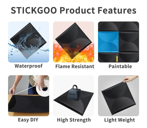 3D Black Semicircle Textured Wall Panels With Peel And Stick Tape Included Large Square Tiles For Easy DIY Interior