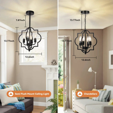 Farmhouse Black Chandelier With 4 Lights Dope Modern Island Pendant Ceiling Fixture in living room setting