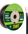 Low Voltage Landscape Lighting Wire 12 Gauge 2 Conductor Direct Burial Outdoor Cable 250 Feet 100 Percent Copper Flexible Easy Install spool and wire ends