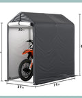3x6 Ft Outdoor Storage Shelter Heavy Duty Waterproof Portable Shed With Roll Up Zipper Door And Ventilated Windows For Motorcycle Bike Tools Gray Backyard Storage shown with bike inside