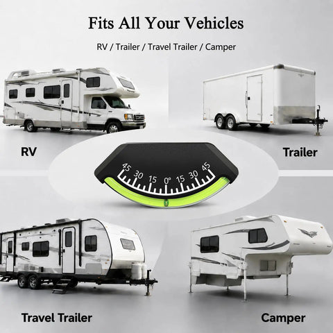 Stick On RV Level With Magnetic Adhesive For Campers And Trailers, Bubble Leveler Inclinometer Gauge displayed with vehicles