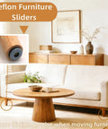 Premium Teflon Furniture Sliders Round 2 Inch with Screws 8 Pack shown under a coffee table for smooth glide on hardwood floors.