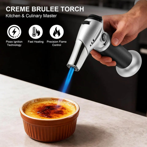 Badass Butane Kitchen Torch With Flip Toggle Safety Lock And Cushioned Grip Handle For Searing Steaks Blasting Sugar Toppings And Small Craft Jobs Delivers Straight Fire Heat That Turns Meal Prepping Into A Total Walk In The Park For Anyone