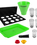 No Spill Oil Funnel Kit With 8 Attachments And Transparent Chamber For Direct Fit Threaded Filler Necks Compatible With Chrysler Ford Mazda GM Honda Toyota And Lexus on plain background