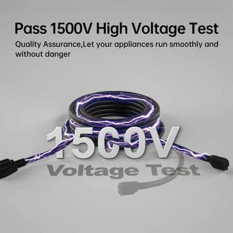 Two Pack 3 Foot Outdoor Extension Cords 16 AWG SJTW Weatherproof 13 Amp 1625 Watt ETL Listed coiled with 1500V test display