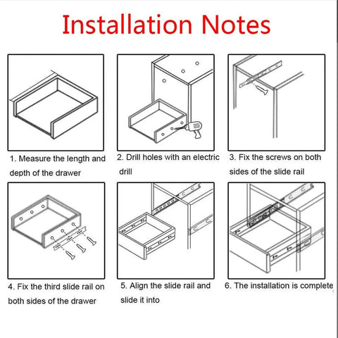 Installation notes for Heavy Duty Full Extension Drawer Slides With Locking Mechanism, Detachable For Easy Removal, Built To Last.