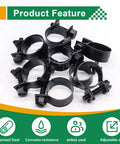 Close-up of 34 Piece Worm Gear Hose Clamp Set With Five Sizes From Five Sixteenths Inch Up To Twenty Three Thirty Seconds Inch