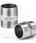 Two-Pack 304 Stainless Steel Hex Nipple 1-1/4 In NPT Male To 1-1/4 In NPT Male Pipe Fitting Adapter Heavy-Duty Industrial Plumbing Connector For Piping Systems Corrosion Resistant