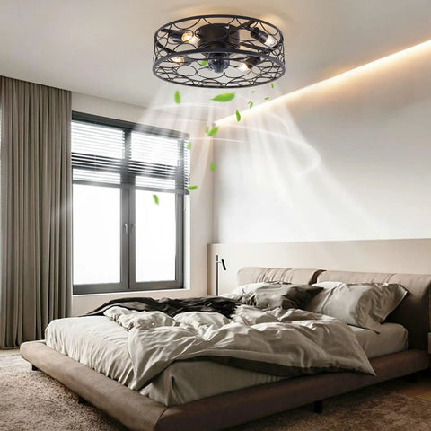 ALSKXaxna Ceiling Fan with Light 30W 3 Blades Pure Copper Motor for Bedroom, modern design in a bedroom setting.