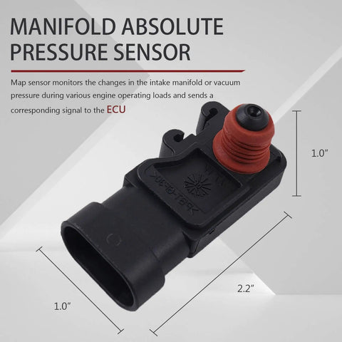 Map Sensor Replacement For 1998-2003 S10, 2002-2007 Trailblazer, 2002-2007 GMC Envoy, 2004-2007 Cadillac CTS, 2004-2007 Malibu, 2006-2008 Chevy Impala Engine Management Direct Fit black MAP sensor with 1.0 in and 2.2 in dimensions