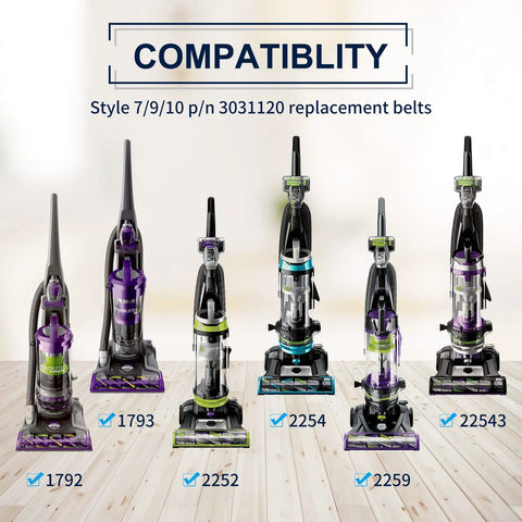 Image of six compatible Bissell vacuums for Replacement Belt For Bissell Vacuum 7 9 10 Part Number 3031120 2 Pack