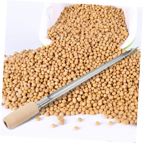 Stainless Steel Grain Sampler Tool With Wooden Handle Durable Sampling Probe For Wheat Rice Corn Sorghum And Other Grains For Labs Farms And Warehouses Grab And Go Easy To Use Efficient Grain Sampling next to soybeans.