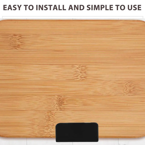 Heavy Duty Black Stainless Steel Tile Display Hangers, Wall Mount Hooks For Mirrors And Shelves, 8 Pack on bamboo surface.