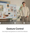 Next Level PTZ 4K Webcam For PC And Mac with gesture control demonstration by a man in front of a whiteboard.